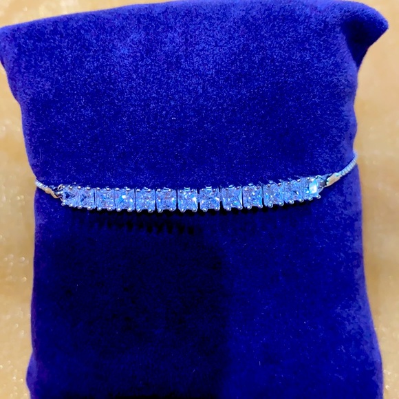 925Sterling Silver Princess CZ Adjustable Bracelet - Picture 2 of 6